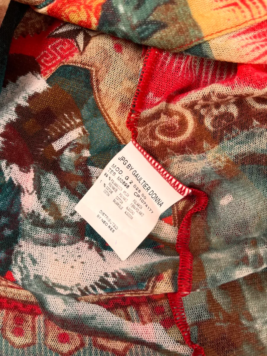1990s Jean Paul Gaultier Cardigan & Skirt Red Abstract Indian Set - Image 10