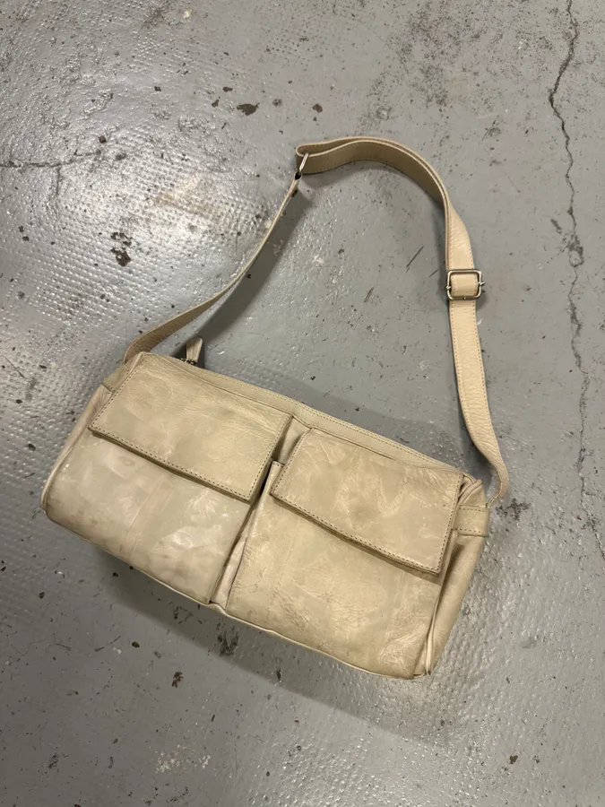 1990s Jean Paul Gaultier Dietrich Cream Leather Face Print Shoulder Bag - Image 3