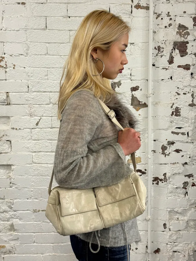1990s Jean Paul Gaultier Dietrich Cream Leather Face Print Shoulder Bag - Image 4