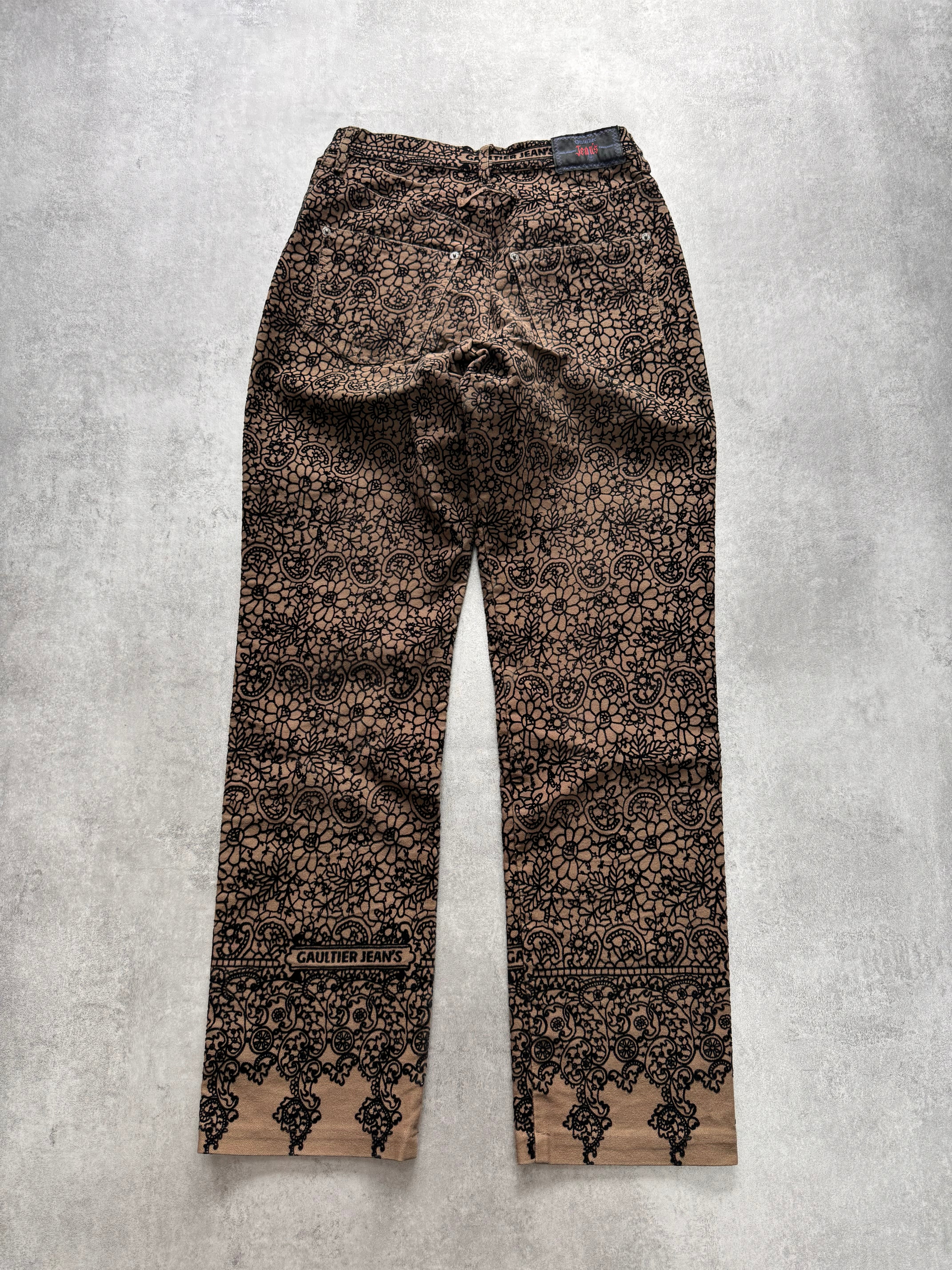 1990s Jean Paul Gaultier Glamour Velvet Kaki Denim Pants - Image 2