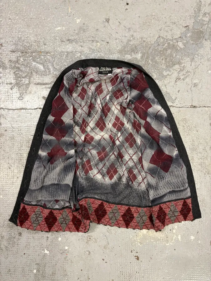 1990s Jean Paul Gaultier Maille Checkered Bordeaux Cardigan - Image 5