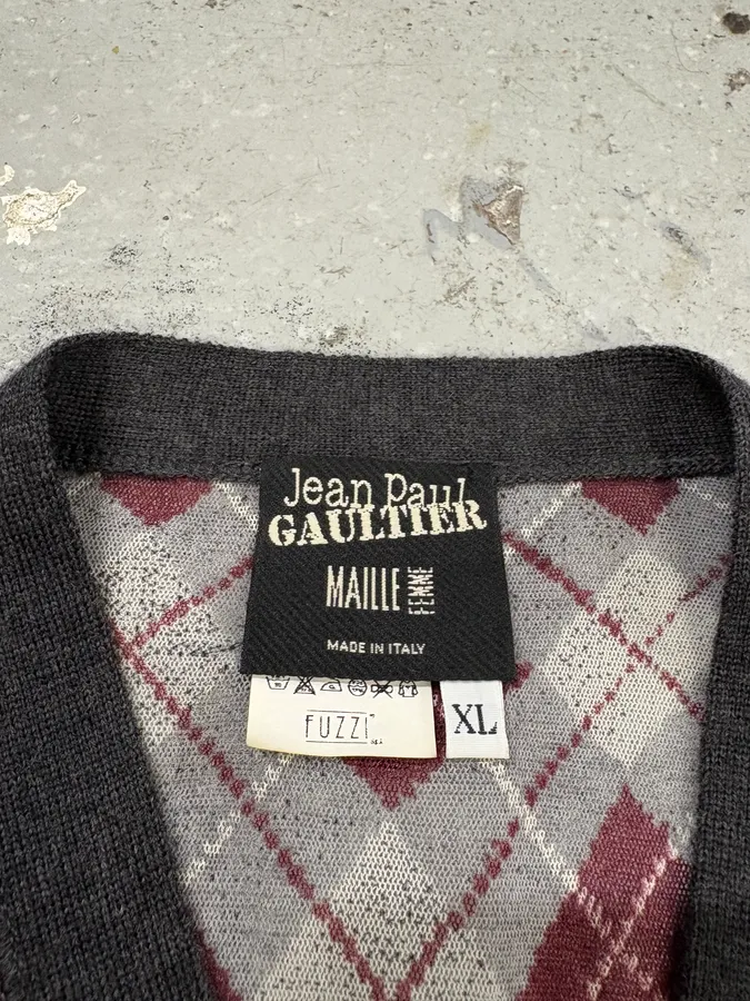 1990s Jean Paul Gaultier Maille Checkered Bordeaux Cardigan - Image 8