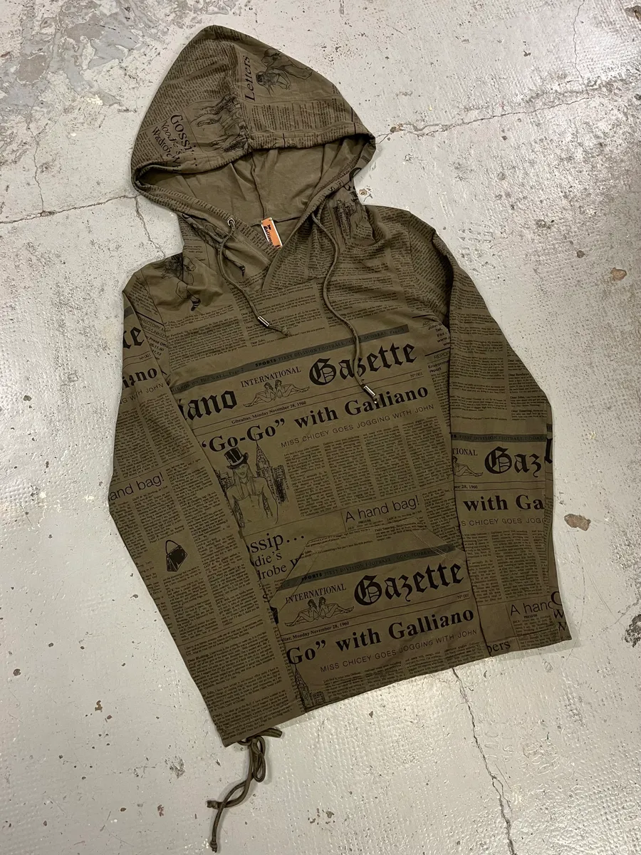 1990s John Galliano Newspaper Khaki Hoodie - Image 5
