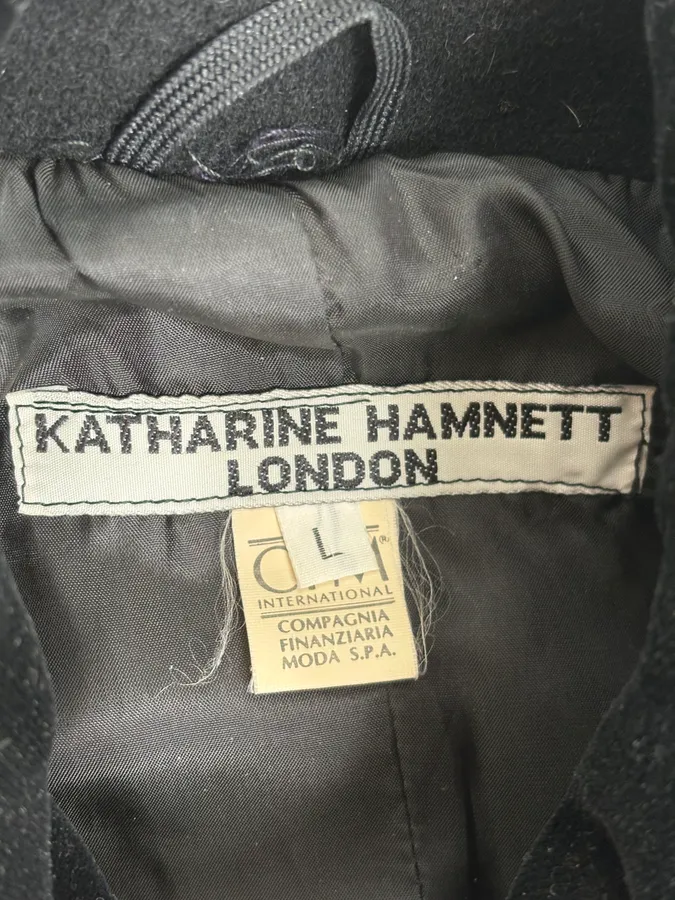 1990s Katherine Hamnett Black Wool Classy Long Coat - Image 8