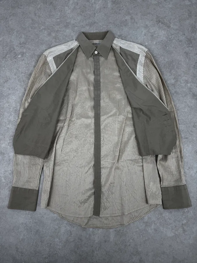 1990s Kenzo Beige & Light Green Patchwork Vest Shirt - Image 4