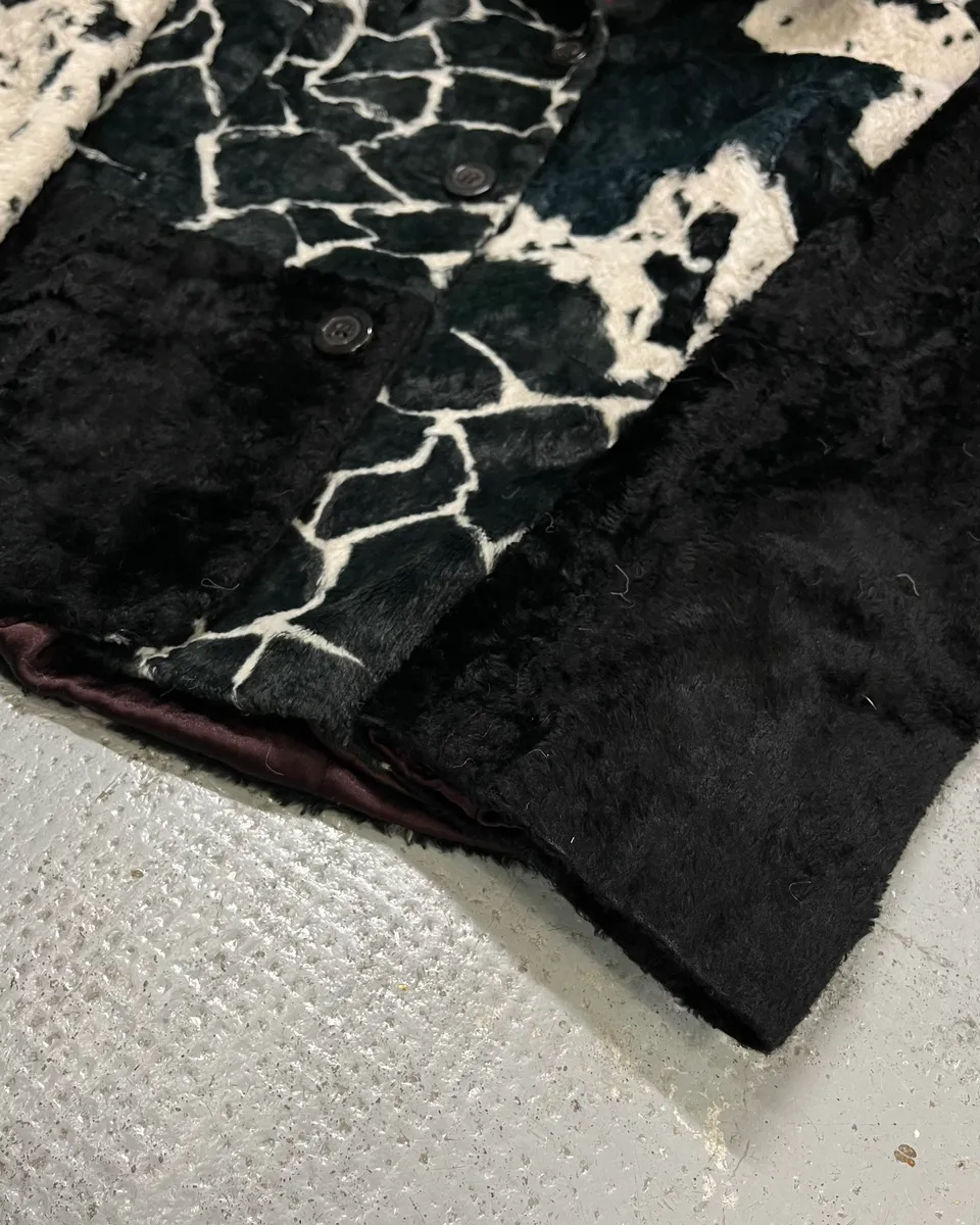 1990s Kenzo Black & Cream Animal Print Faux Fur Blazer Jacket - Image 6