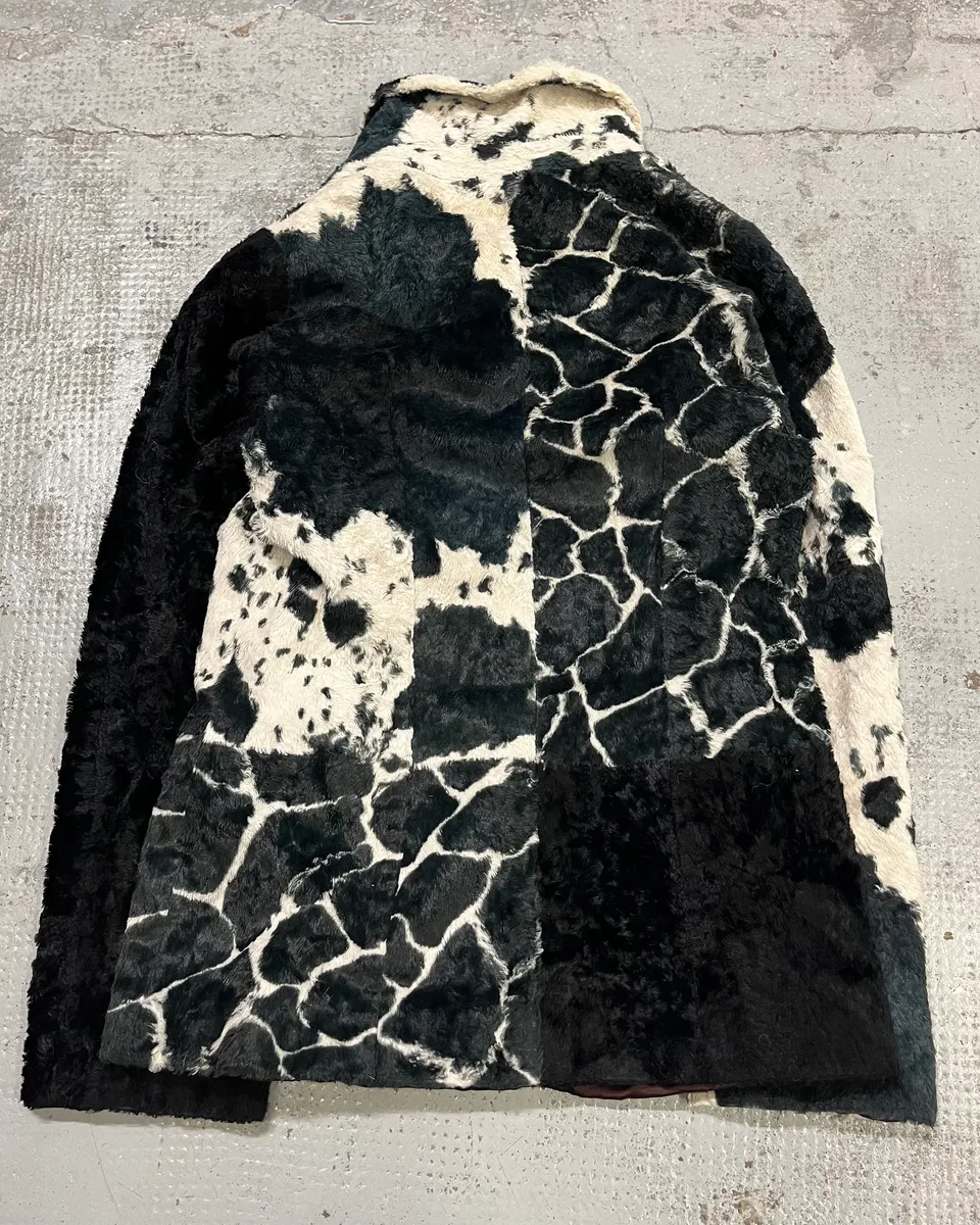 1990s Kenzo Black & Cream Animal Print Faux Fur Blazer Jacket - Image 7