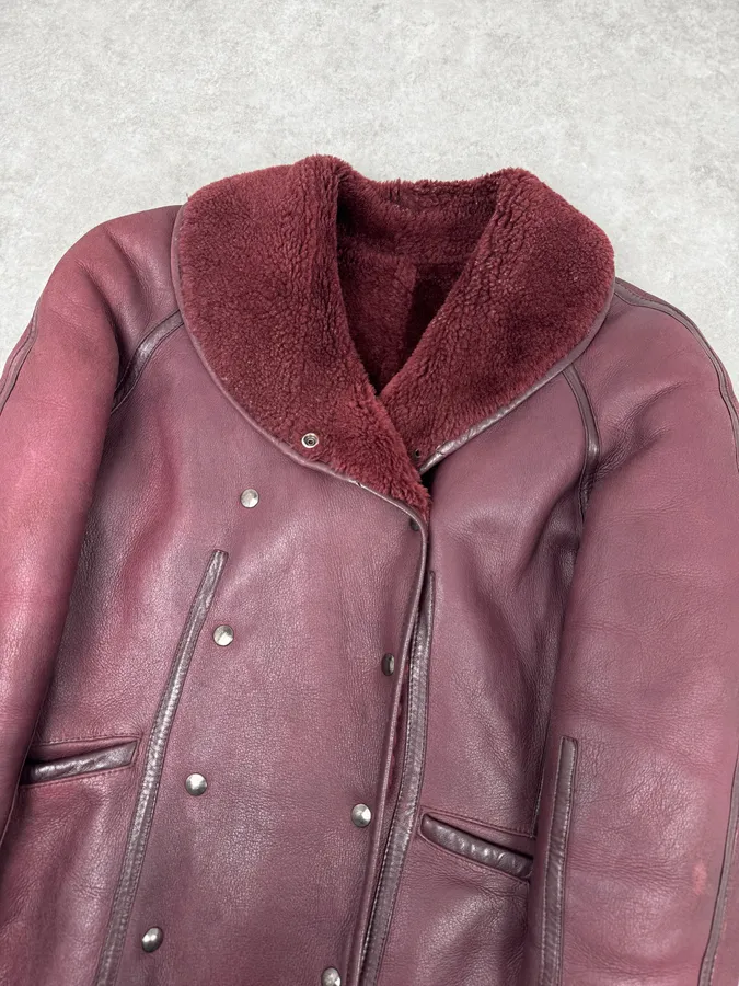 1990s Kenzo Bordeaux Shearling Leather Jacket - Image 5