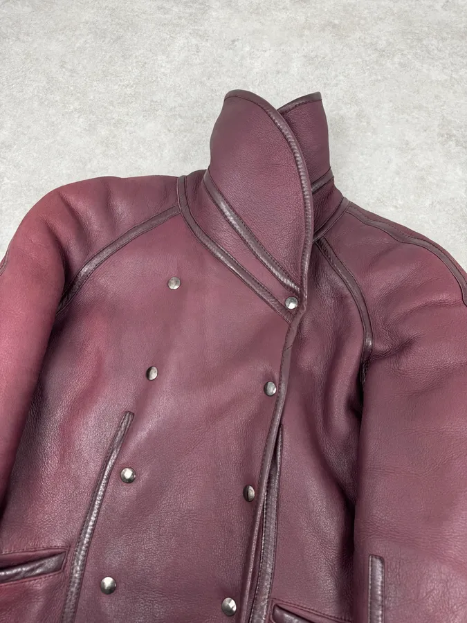 1990s Kenzo Bordeaux Shearling Leather Jacket - Image 6