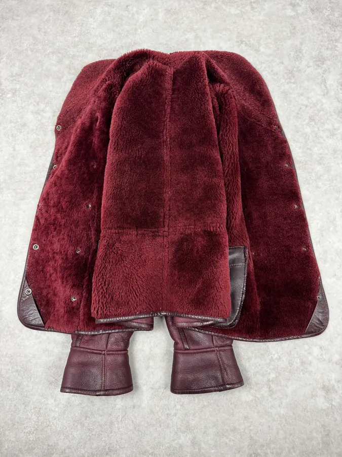 1990s Kenzo Bordeaux Shearling Leather Jacket - Image 8