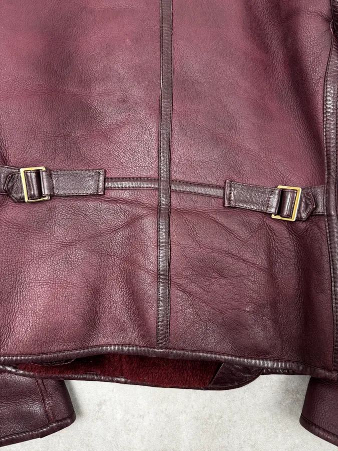 1990s Kenzo Bordeaux Shearling Leather Jacket - Image 9