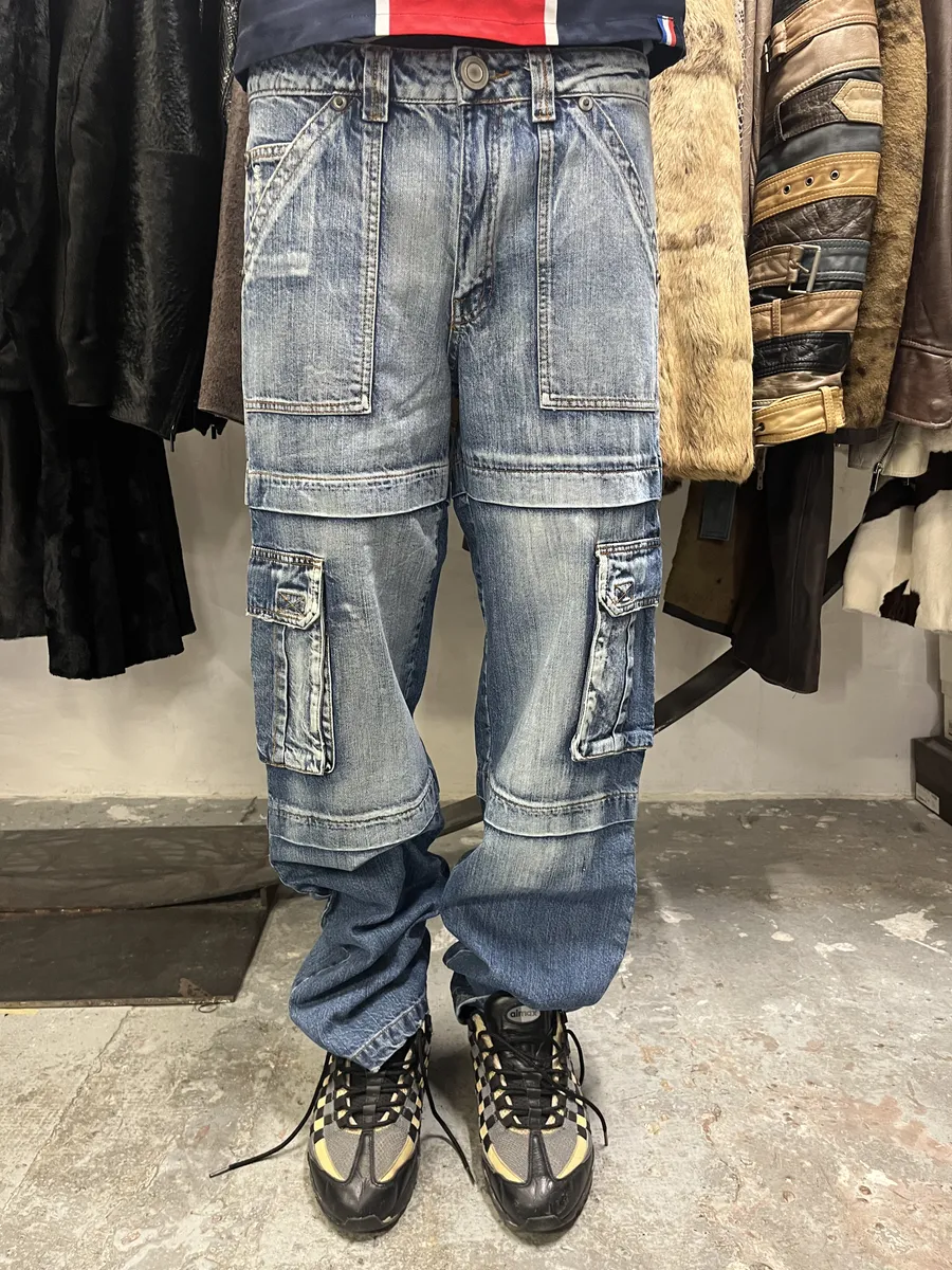 1990s L'altro Italian Blue Cargo Denim Jeans