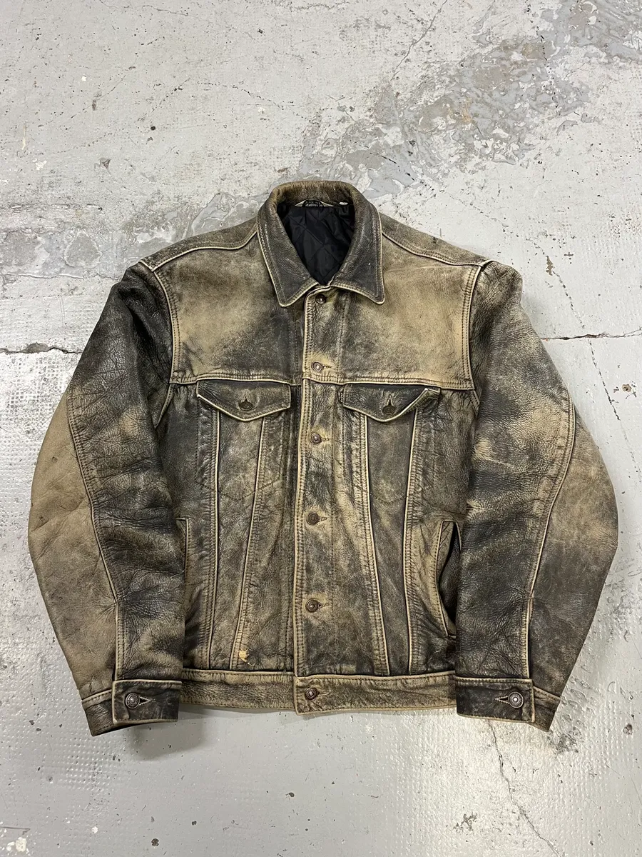 1990s Levi’s Raw Grey Leather Trucker Jacket - Image 4