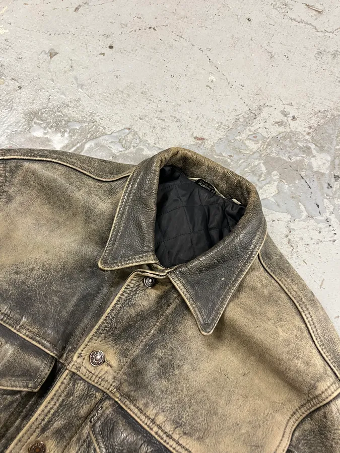 1990s Levi’s Raw Grey Leather Trucker Jacket - Image 5
