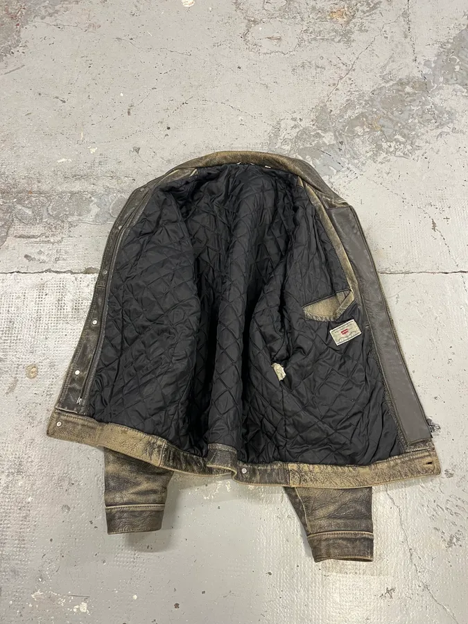 1990s Levi’s Raw Grey Leather Trucker Jacket - Image 9