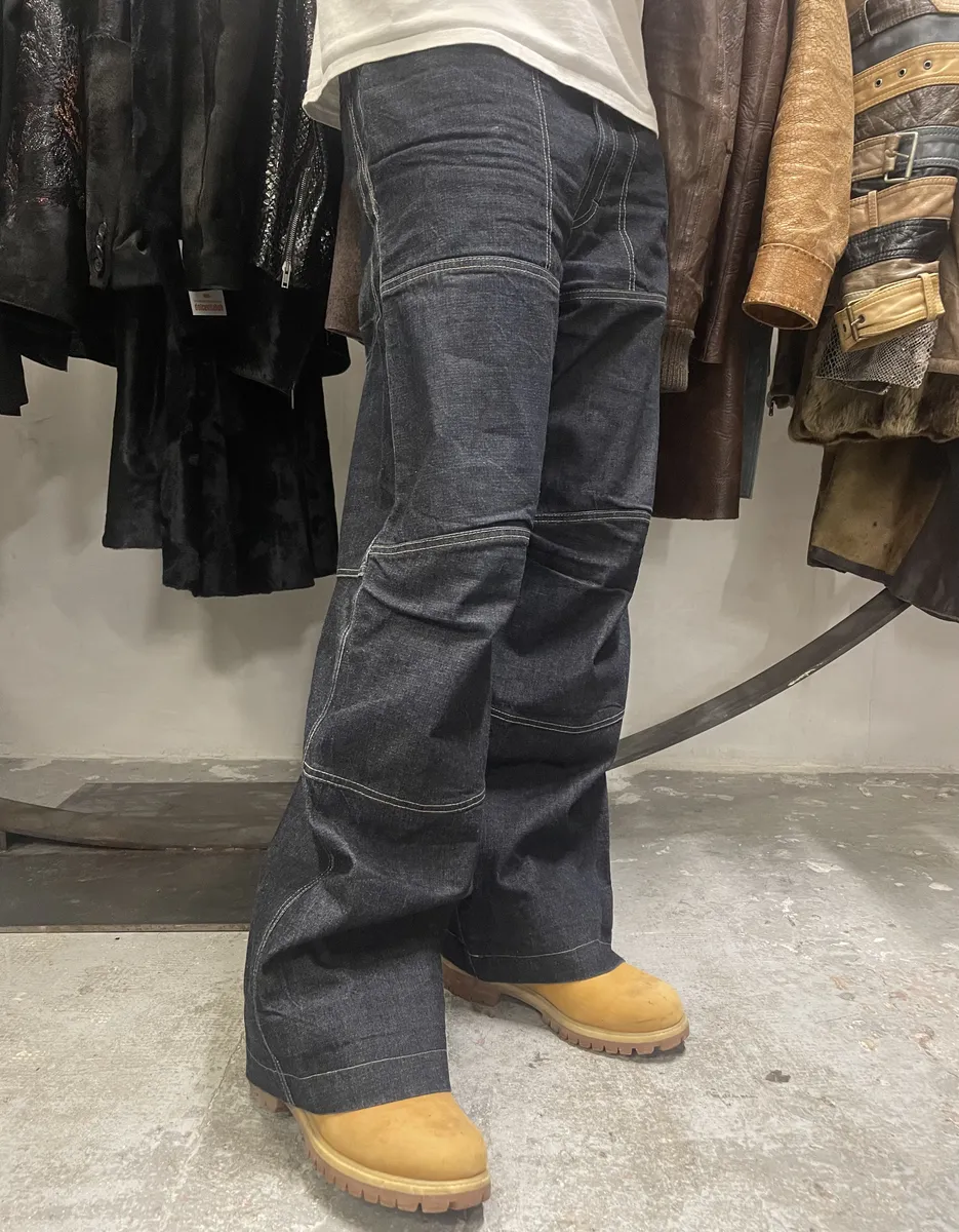 1990s Marithé + François Girbaud Navy Brut Large Denim Structured Jeans - Image 4