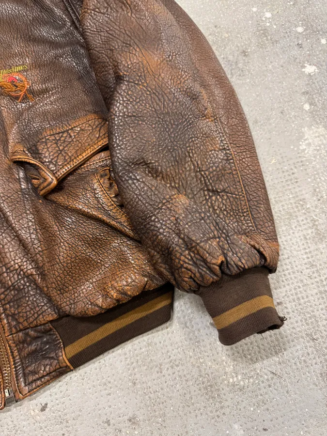 1990s Marithé + François Girbaud x Les Millésimes Brown Grained Leather Bomber Jacket - Image 5