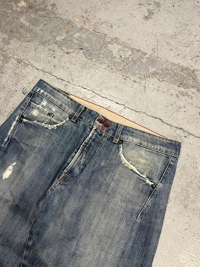 1990s Marithé et François Girbaud Blue Denim Distressed Jeans - Image 7