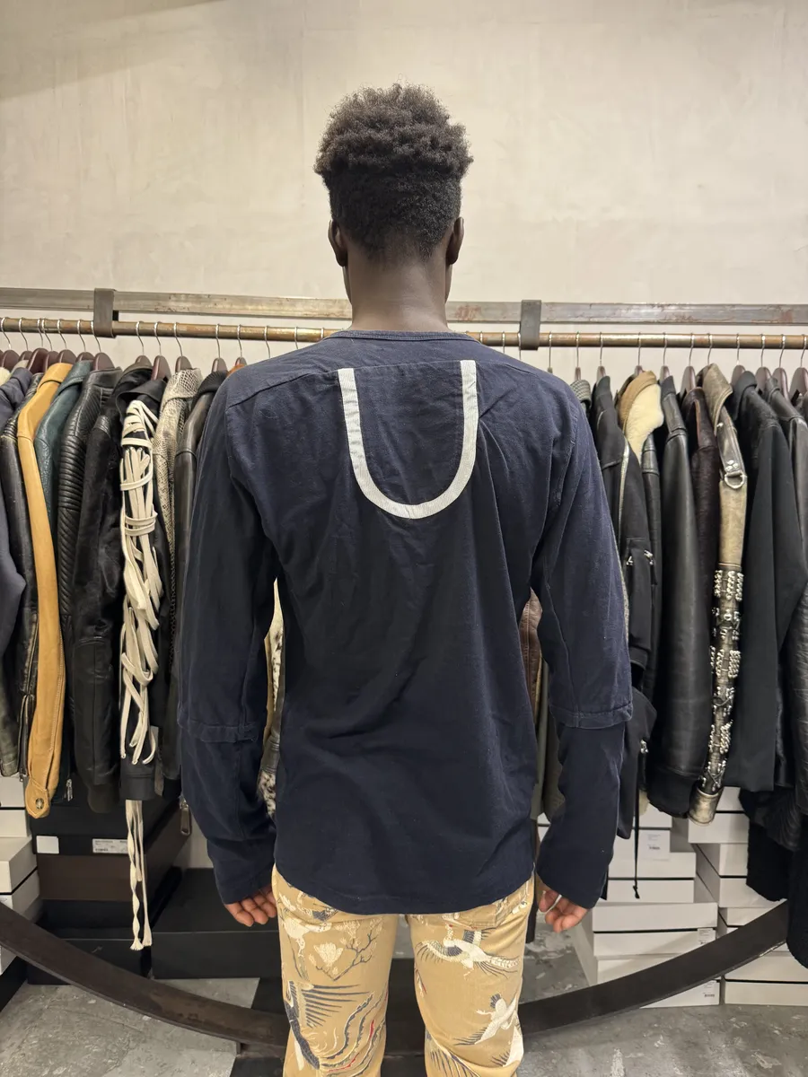 1990s Marithé + François Girbaud Navy Contemporary V Neck Longsleeves - Image 3