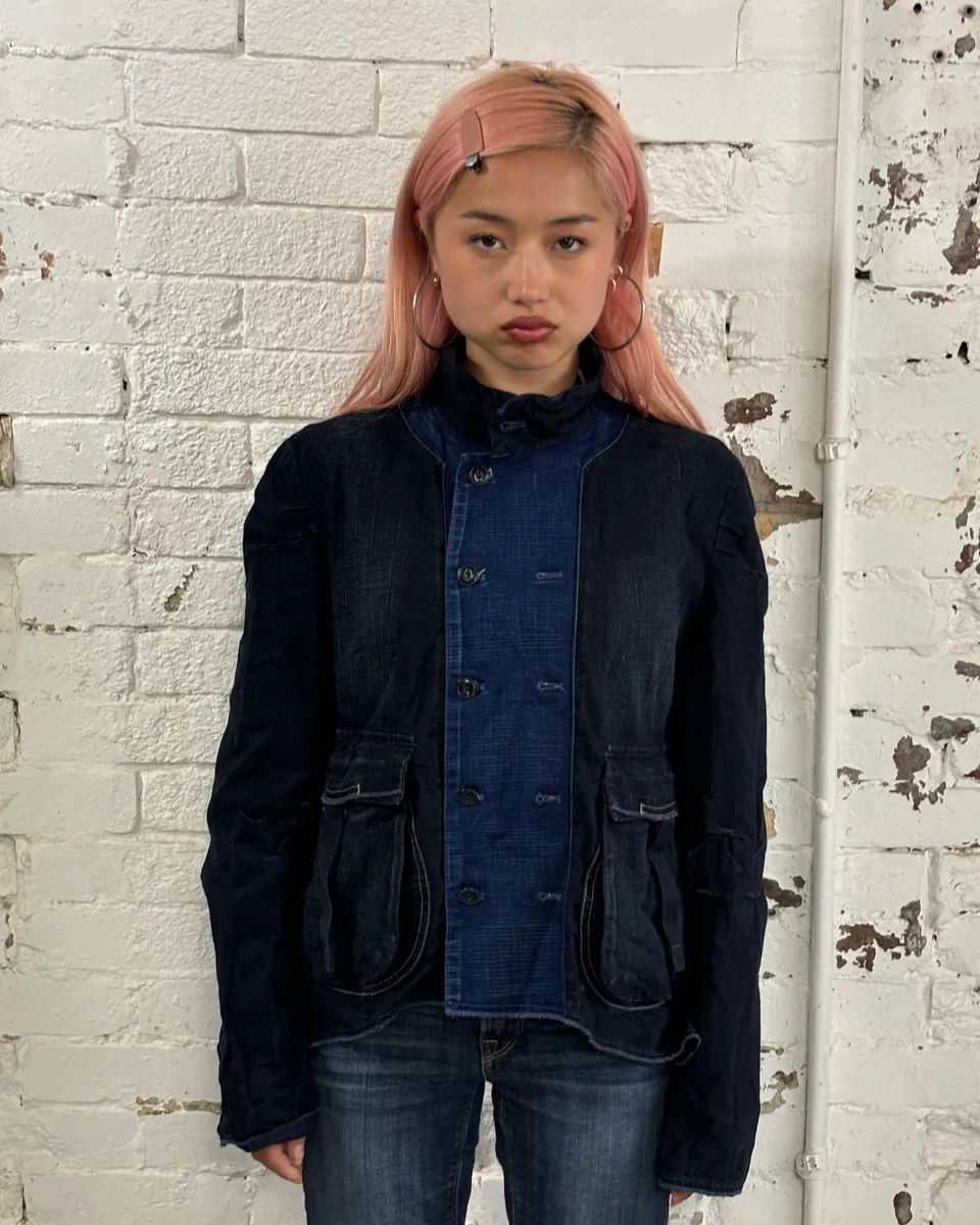 1990s Marithé + François Girbaud Navy Denim Colour-Block Denim Jacket - Image 2