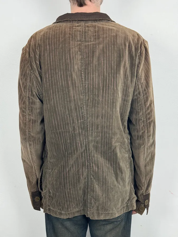 1990s Marithé & François Girbaud Taupe Corduroy Embroidered Multi-Pocket Blazer Jacket - Image 3