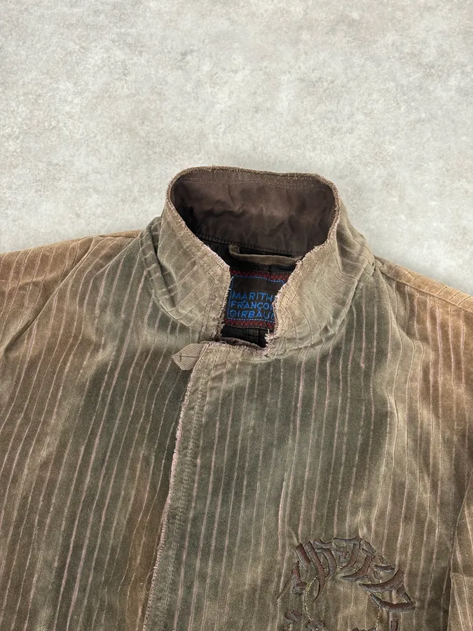 1990s Marithé & François Girbaud Taupe Corduroy Embroidered Multi-Pocket Blazer Jacket - Image 4