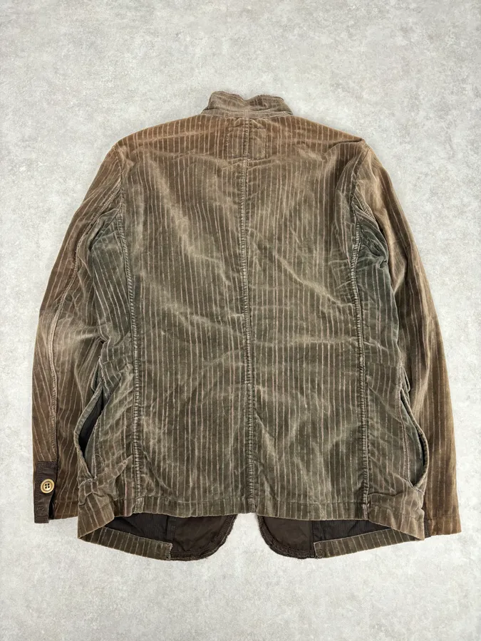 1990s Marithé & François Girbaud Taupe Corduroy Embroidered Multi-Pocket Blazer Jacket - Image 5