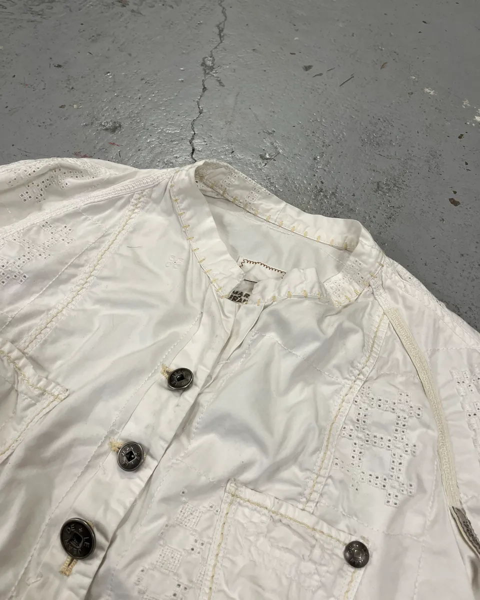 1990s Marithé + François Girbaud White Eyelet Embroidered Shirt - Image 5