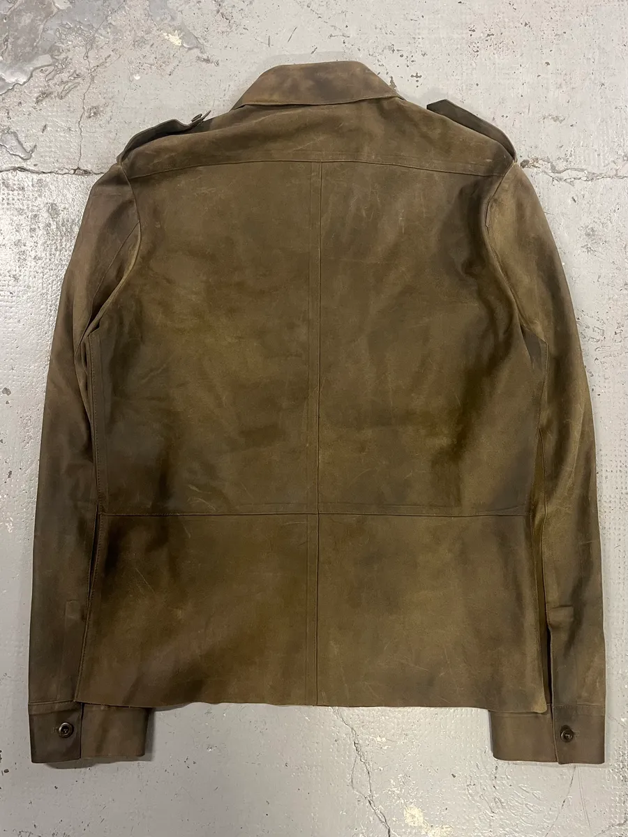 1990s Miu Miu Military Brown Suede Leather Trucker Jacket - Image 4