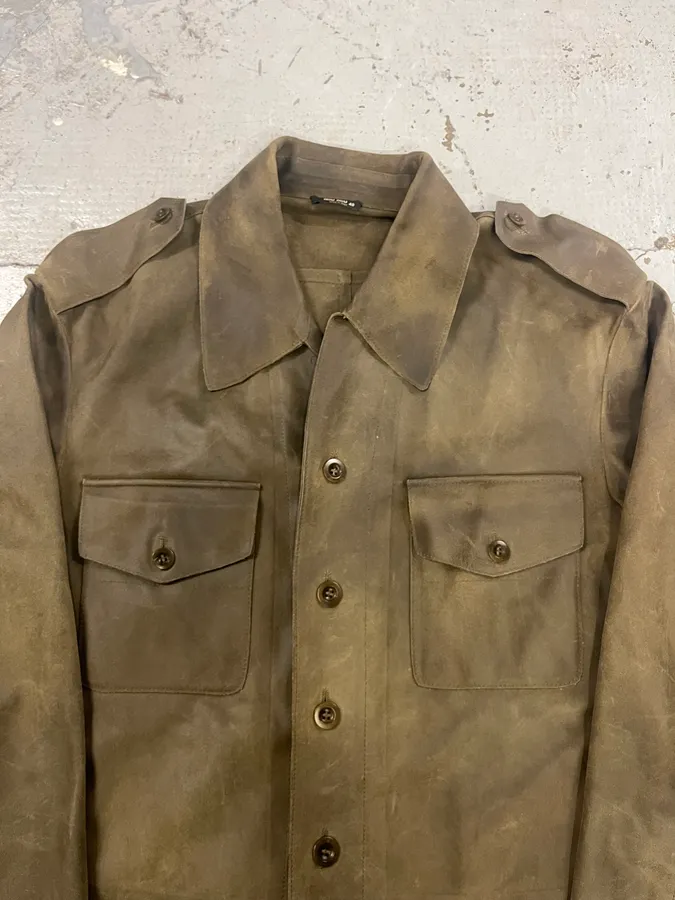 1990s Miu Miu Military Brown Suede Leather Trucker Jacket - Image 6