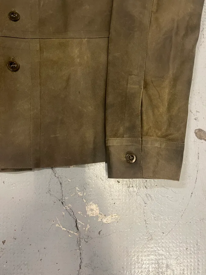1990s Miu Miu Military Brown Suede Leather Trucker Jacket - Image 7