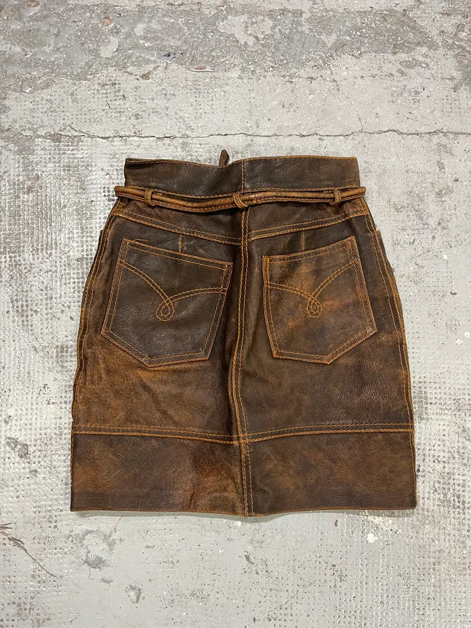 1990s Moschino Brown Eroded Leather Skirt - Image 5