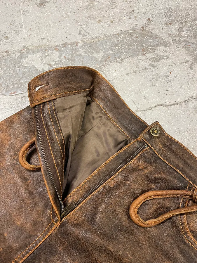 1990s Moschino Brown Eroded Leather Skirt - Image 8
