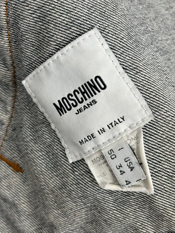 1990s Moschino Faded Blue Grey Denim Jacket - Image 10