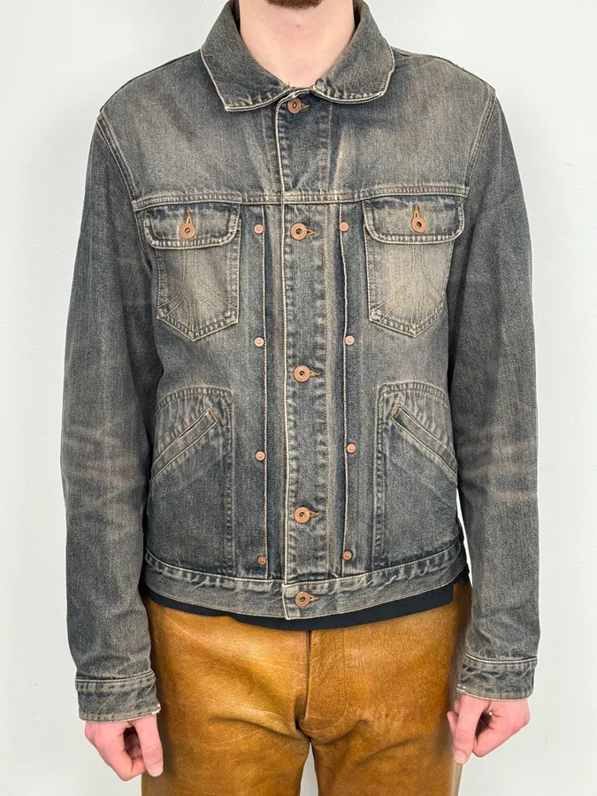 1990s Moschino Faded Blue Grey Denim Jacket - Image 2