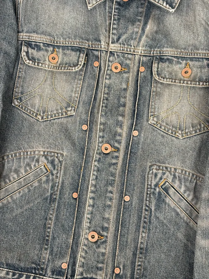 1990s Moschino Faded Blue Grey Denim Jacket - Image 9