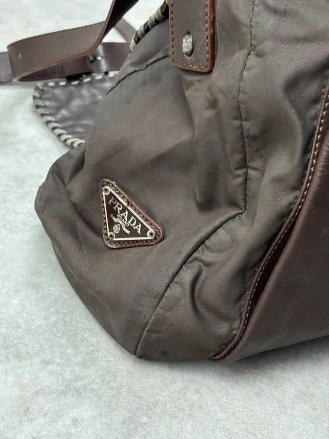 1990s Prada Brown Leather Studded Shoulder Bag - Image 11