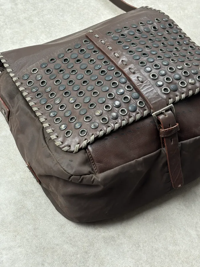 1990s Prada Brown Leather Studded Shoulder Bag - Image 5