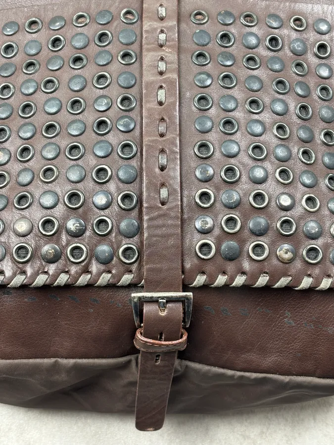 1990s Prada Brown Leather Studded Shoulder Bag - Image 6