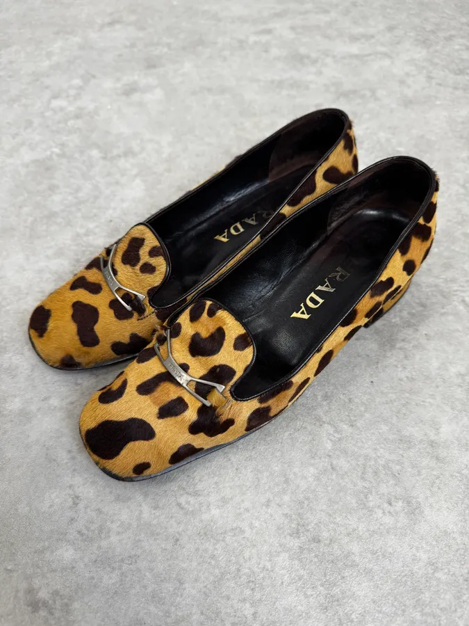 1990s Prada Leopard  Block Heel Pony Hair Loafers - Image 3