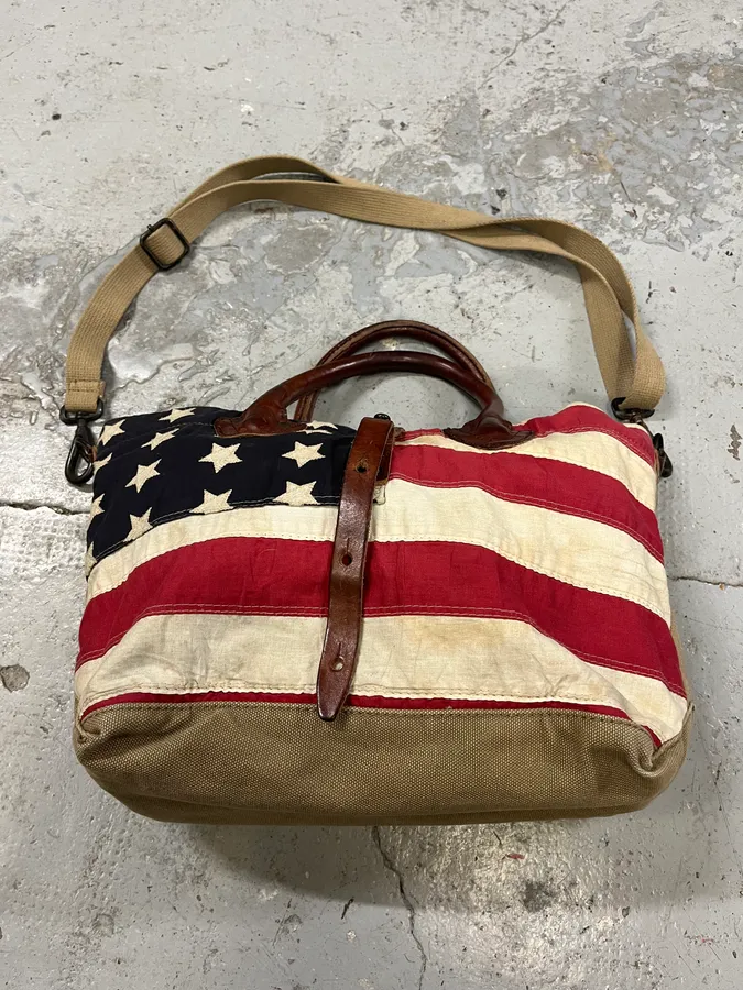1990s Ralph Lauren Camo USA Flag Faded Shoulder Bag