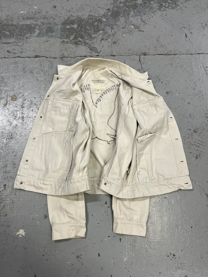 1990s Ralph Lauren Patriot Eagle Embroidered White Denim Jacket - Image 9