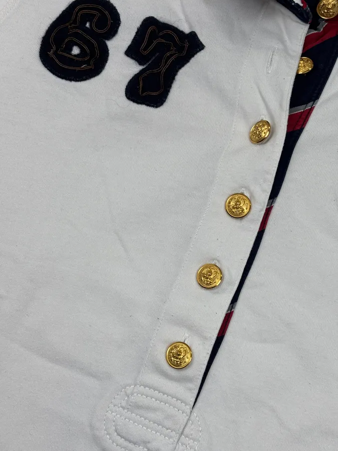 1990s Ralph Lauren White Buttoned 67 Embroidered Crest Longsleeve Polo - Image 7