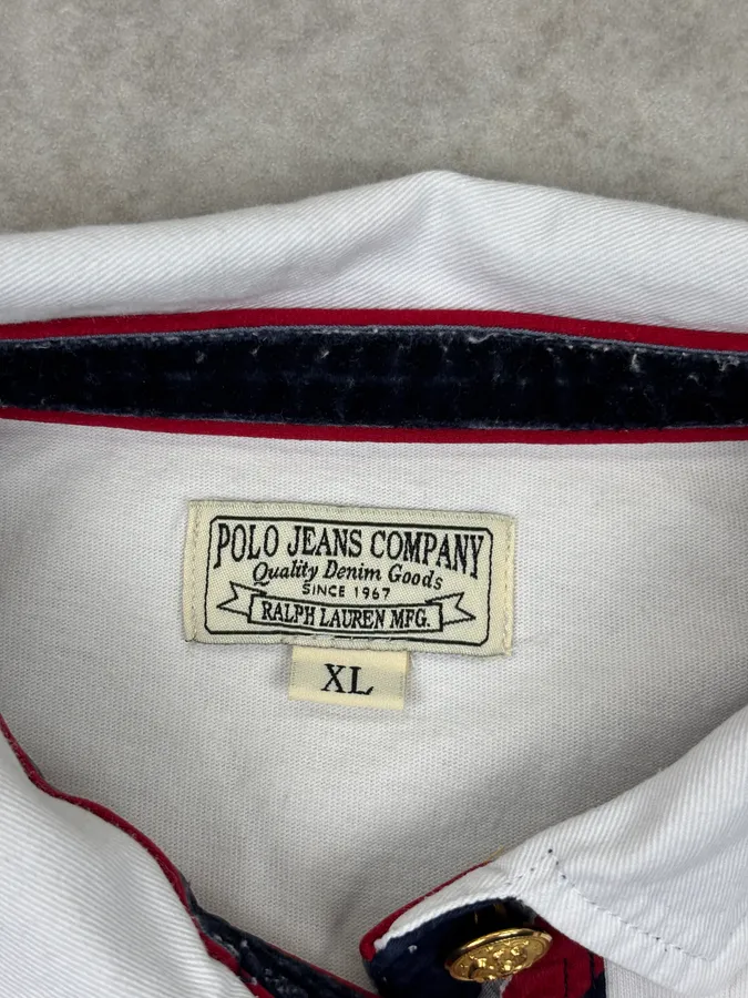 1990s Ralph Lauren White Buttoned 67 Embroidered Crest Longsleeve Polo - Image 8