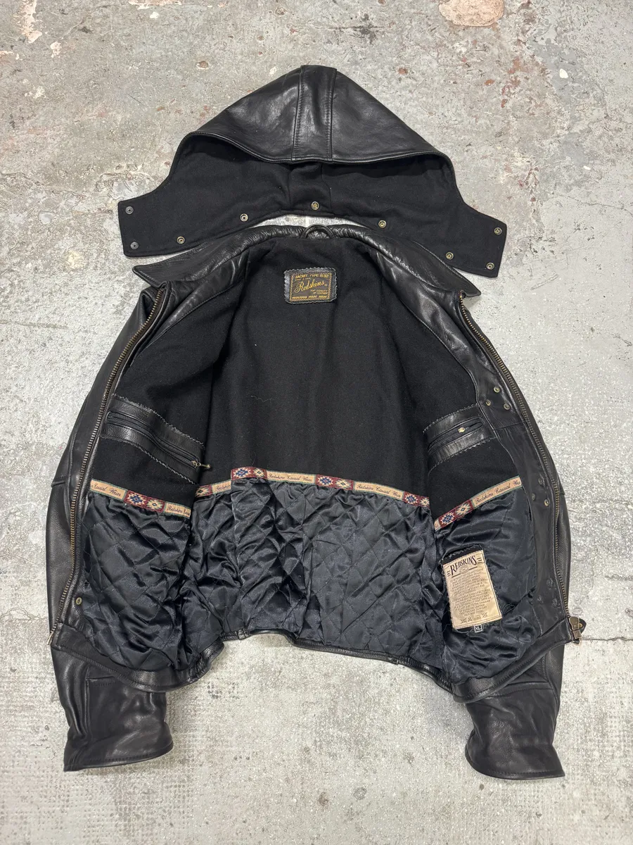 1990s Redskins Cropfit Naval Combat Bomber Leather Jacket - Image 4