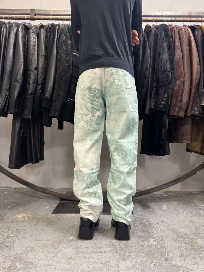 1990s Roberto Cavalli Aqua Green White Pants - Image 3