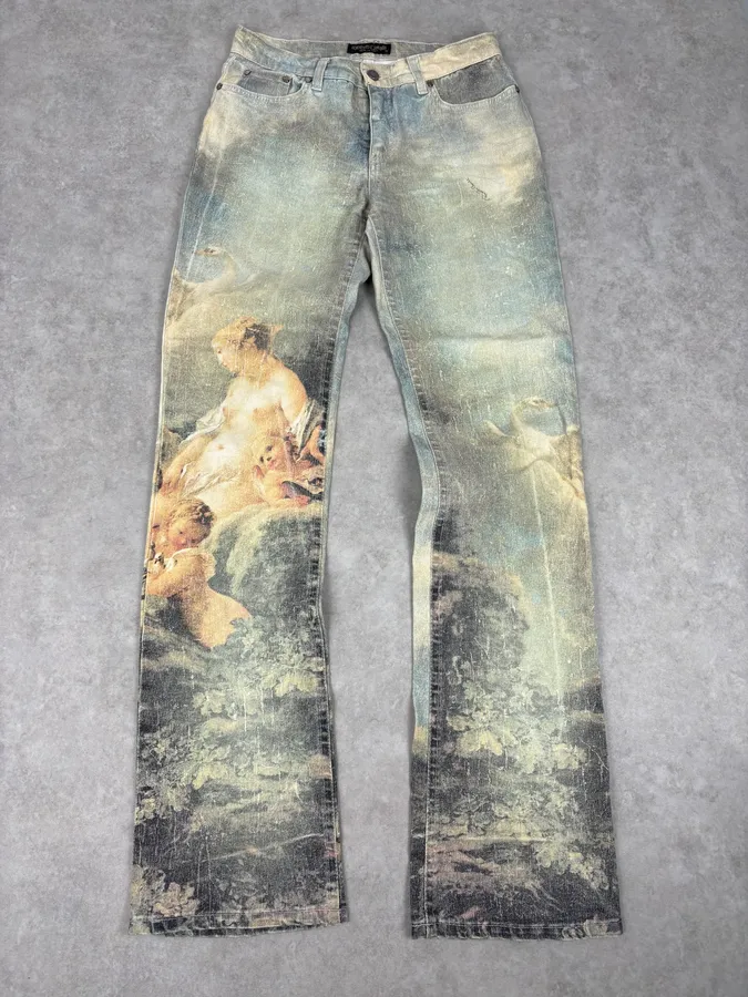 1990s Roberto Cavalli Art « Venus Fade » Denim Flare Jeans