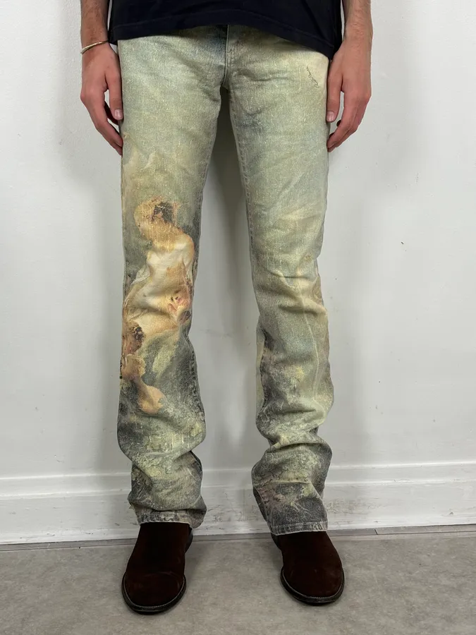 1990s Roberto Cavalli Art « Venus Fade » Denim Flare Jeans - Image 2