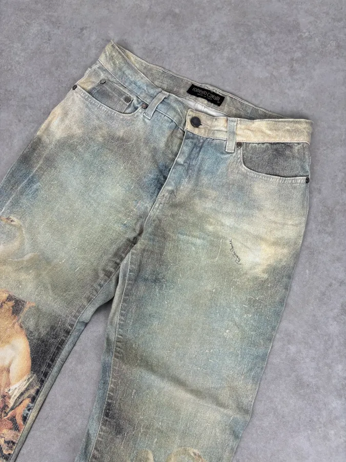 1990s Roberto Cavalli Art « Venus Fade » Denim Flare Jeans - Image 5