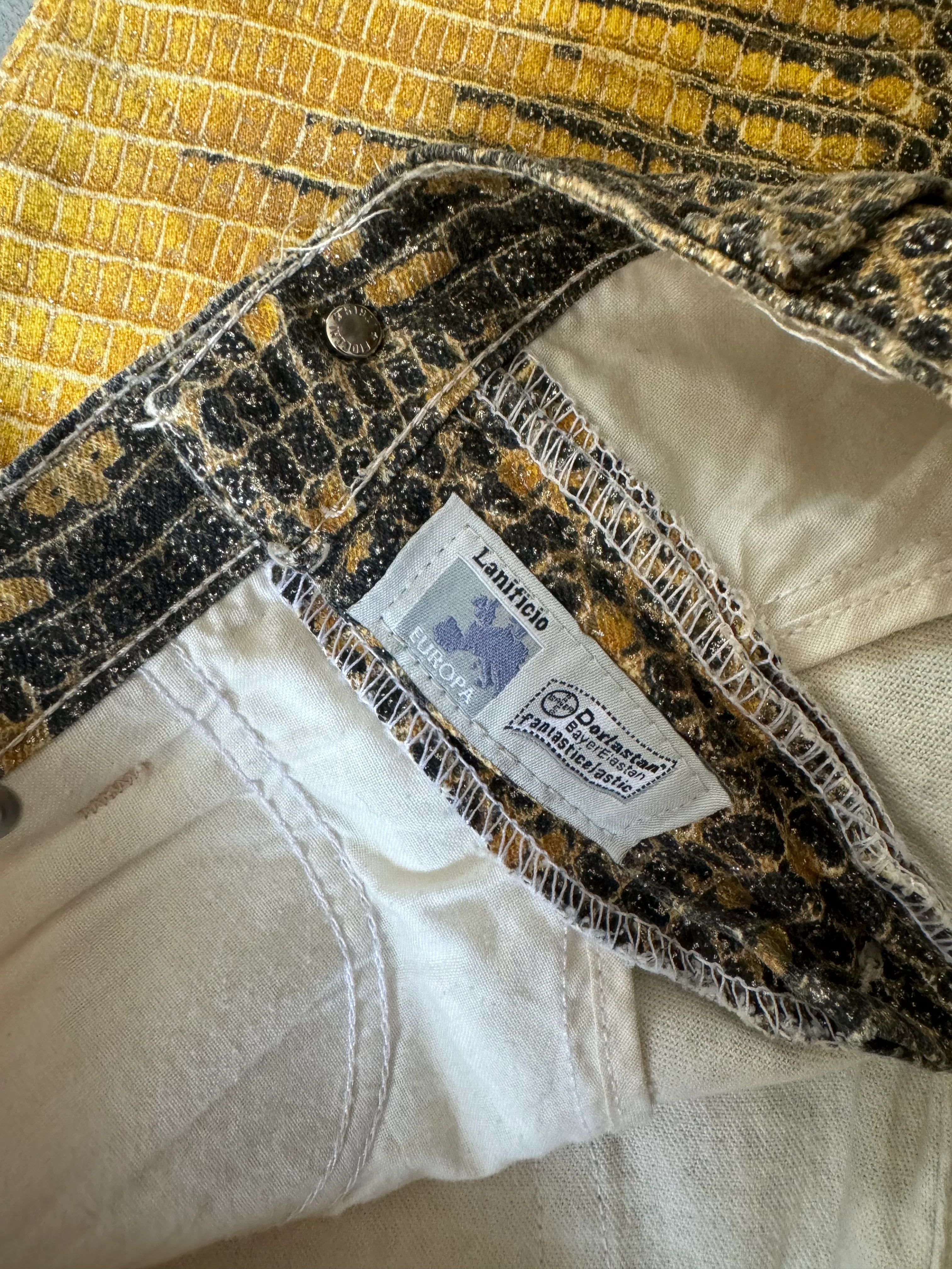 1990s Roberto Cavalli Bees Yellow Scales Pants (M) - Image 10